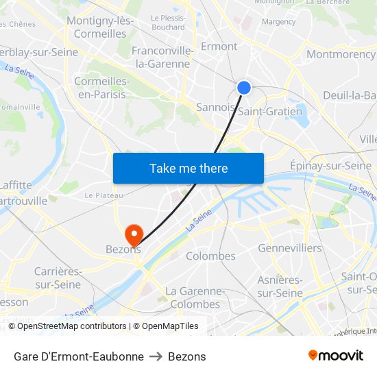 Gare D'Ermont-Eaubonne to Bezons map