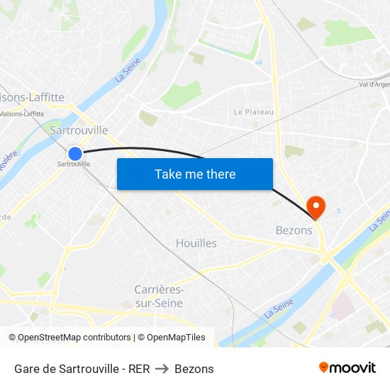 Gare de Sartrouville - RER to Bezons map