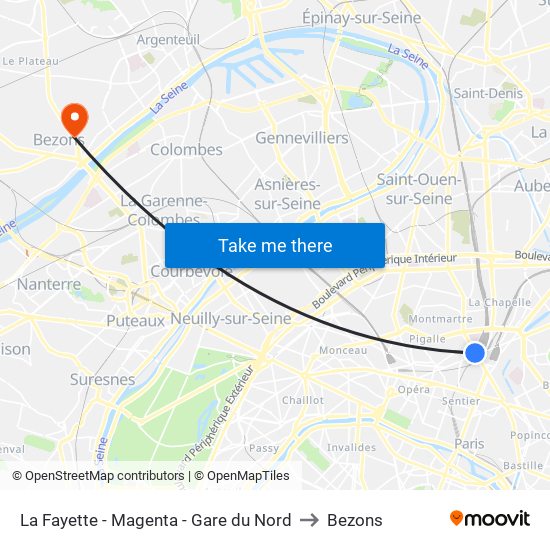 La Fayette - Magenta - Gare du Nord to Bezons map