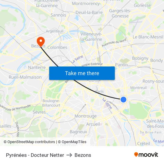 Pyrénées - Docteur Netter to Bezons map
