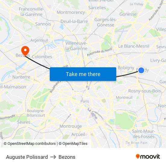 Auguste Polissard to Bezons map