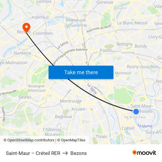 Saint-Maur – Créteil RER to Bezons map