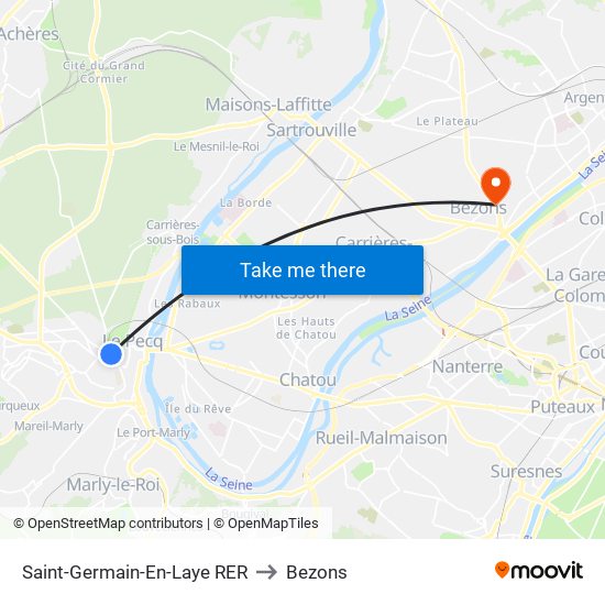 Saint-Germain-En-Laye RER to Bezons map
