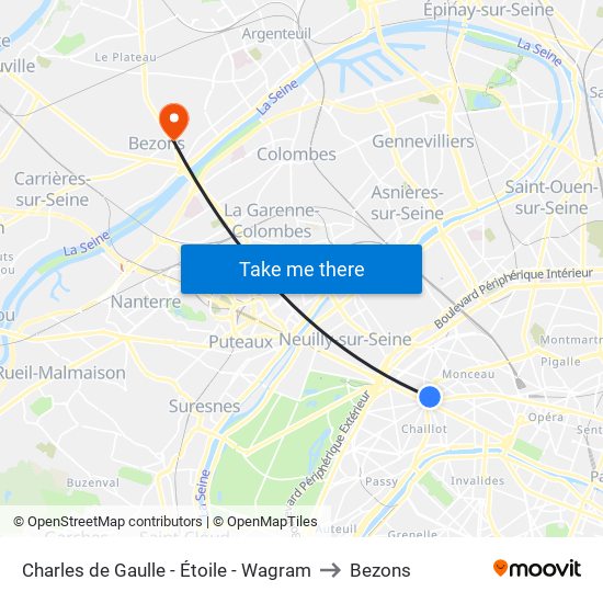 Charles de Gaulle - Étoile - Wagram to Bezons map