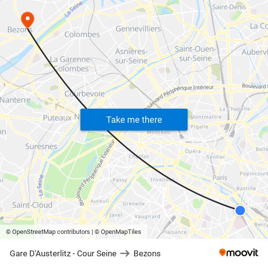 Gare D'Austerlitz - Cour Seine to Bezons map