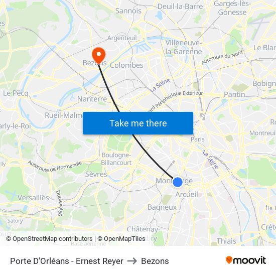Porte D'Orléans - Ernest Reyer to Bezons map