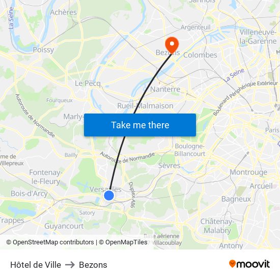 Hôtel de Ville to Bezons map