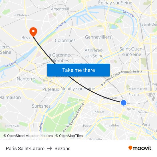 Paris Saint-Lazare to Bezons map