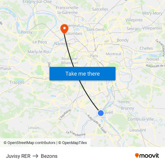 Juvisy RER to Bezons map