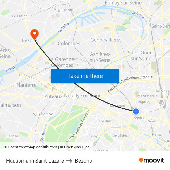 Haussmann Saint-Lazare to Bezons map