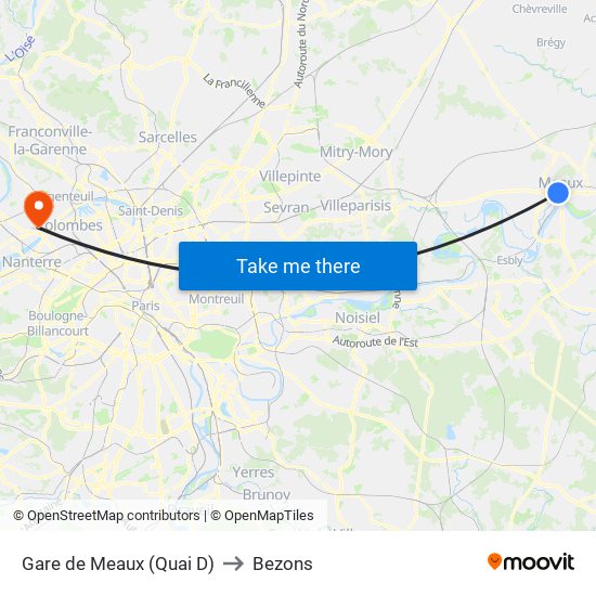 Gare de Meaux (Quai D) to Bezons map