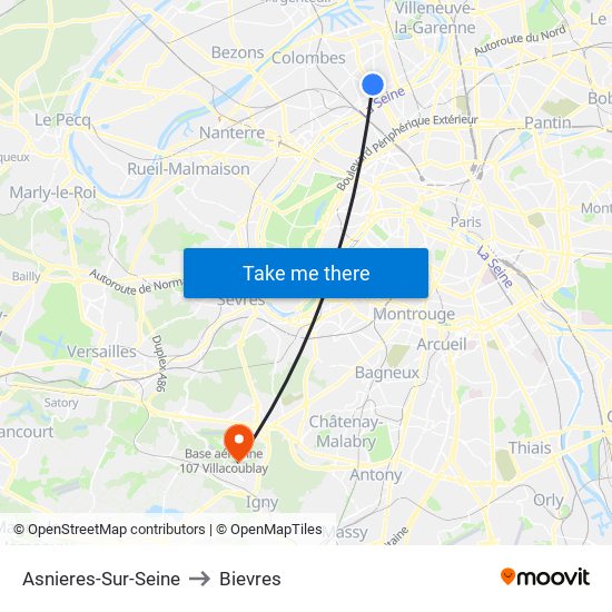 Asnieres-Sur-Seine to Bievres map