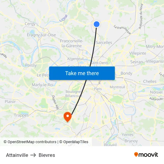 Attainville to Bievres map