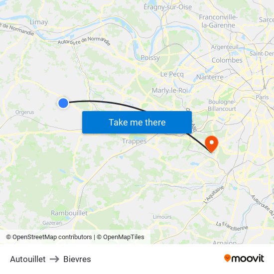 Autouillet to Bievres map