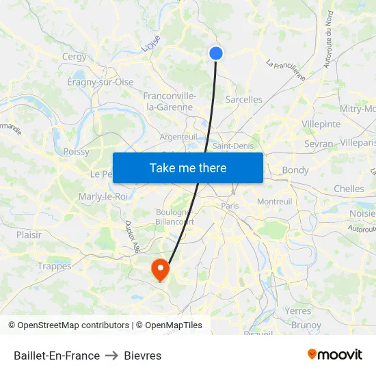 Baillet-En-France to Bievres map