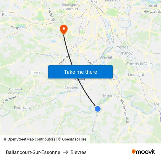 Ballancourt-Sur-Essonne to Bievres map
