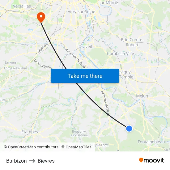 Barbizon to Bievres map