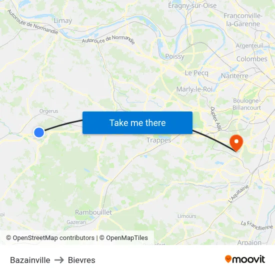 Bazainville to Bievres map