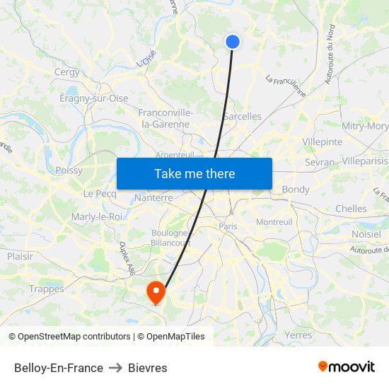 Belloy-En-France to Bievres map
