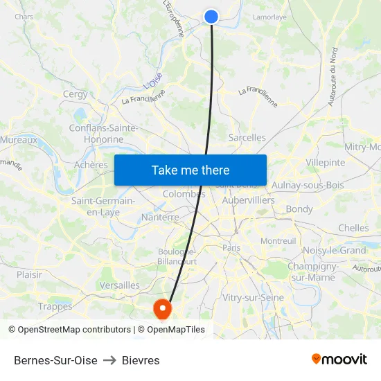 Bernes-Sur-Oise to Bievres map