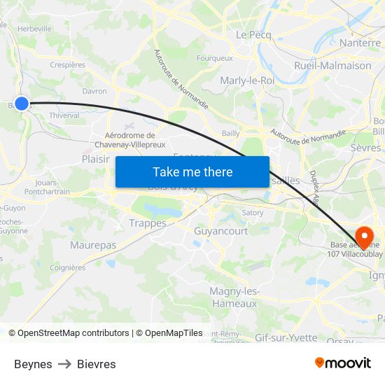 Beynes to Bievres map