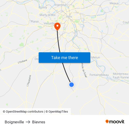 Boigneville to Bievres map