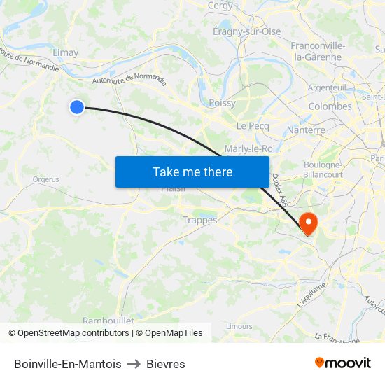 Boinville-En-Mantois to Bievres map