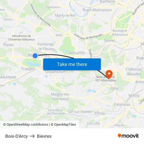 Bois-D'Arcy to Bievres map
