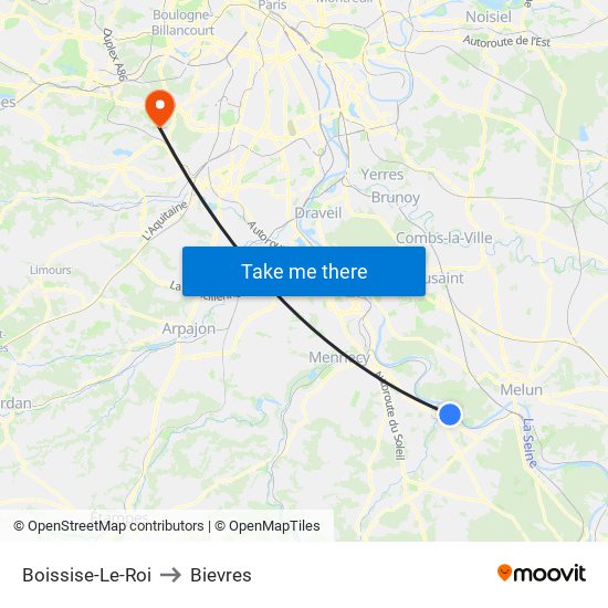 Boissise-Le-Roi to Bievres map
