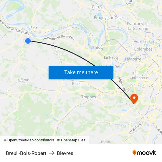 Breuil-Bois-Robert to Bievres map