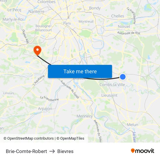 Brie-Comte-Robert to Bievres map