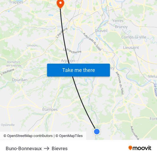 Buno-Bonnevaux to Bievres map