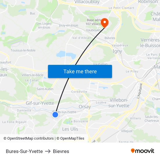 Bures-Sur-Yvette to Bievres map