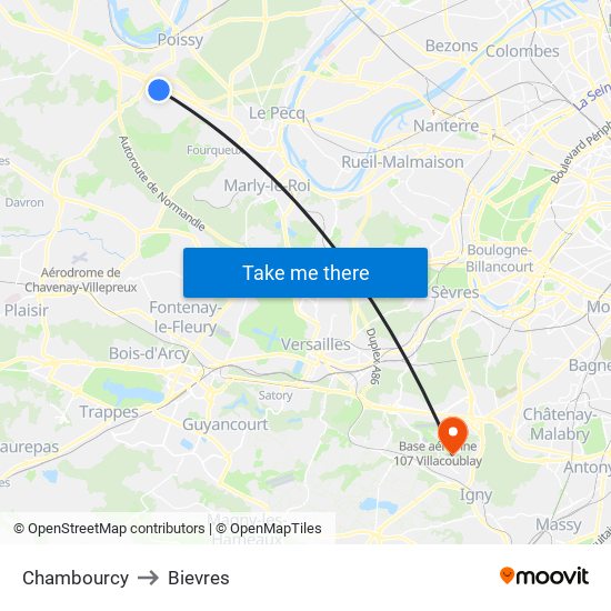 Chambourcy to Bievres map