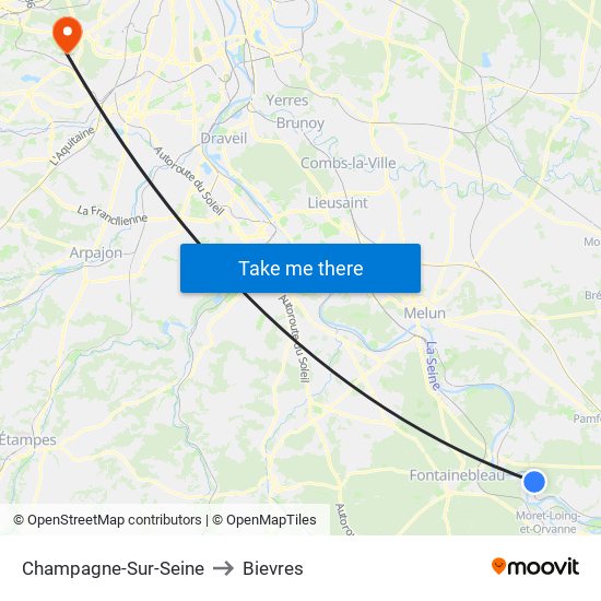 Champagne-Sur-Seine to Bievres map