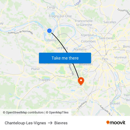 Chanteloup-Les-Vignes to Bievres map