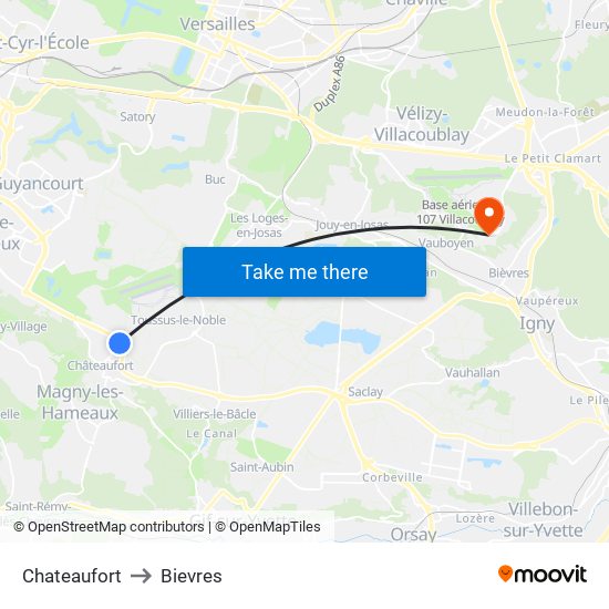 Chateaufort to Bievres map
