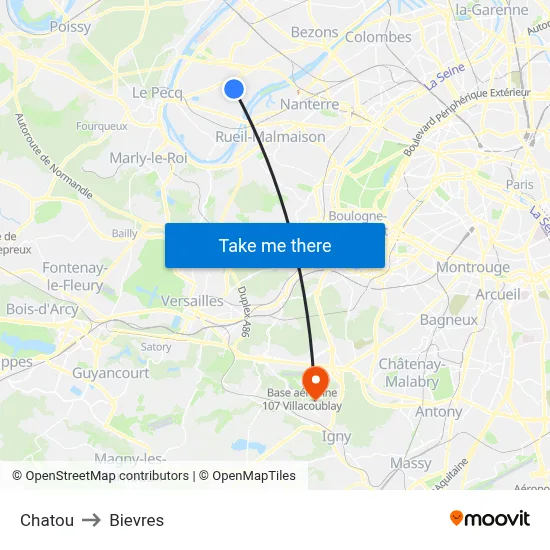 Chatou to Bievres map