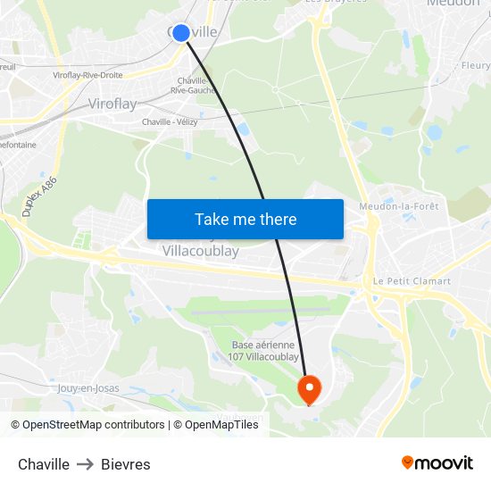 Chaville to Bievres map