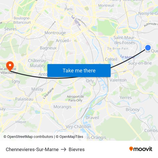 Chennevieres-Sur-Marne to Bievres map
