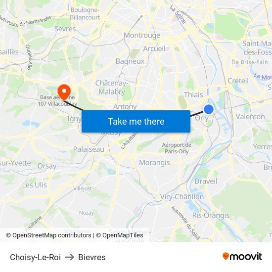 Choisy-Le-Roi to Bievres map