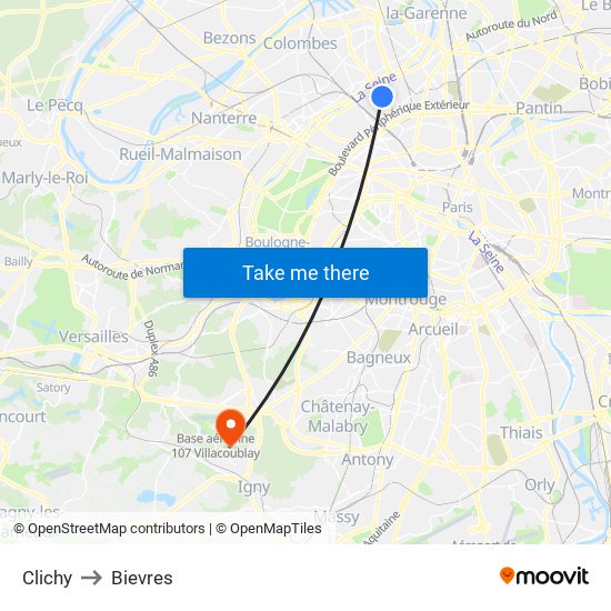 Clichy to Bievres map