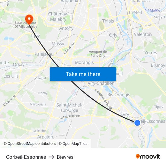 Corbeil-Essonnes to Bievres map