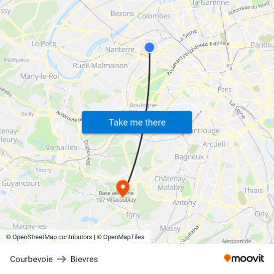 Courbevoie to Bievres map