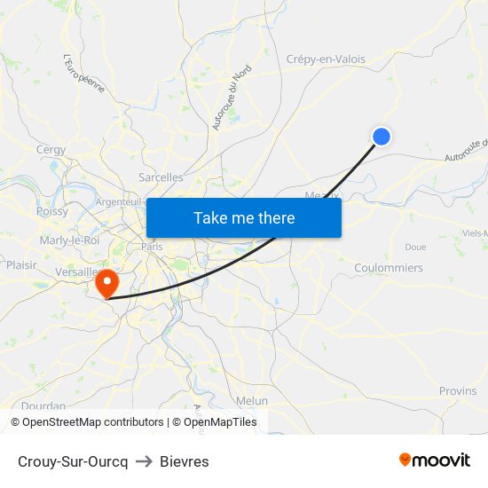 Crouy-Sur-Ourcq to Bievres map
