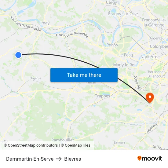 Dammartin-En-Serve to Bievres map