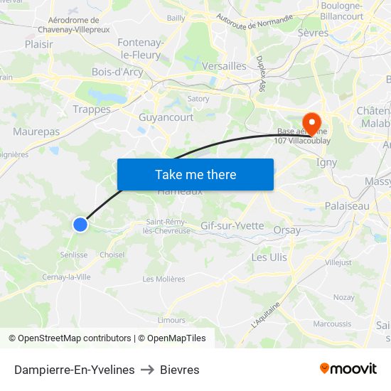 Dampierre-En-Yvelines to Bievres map