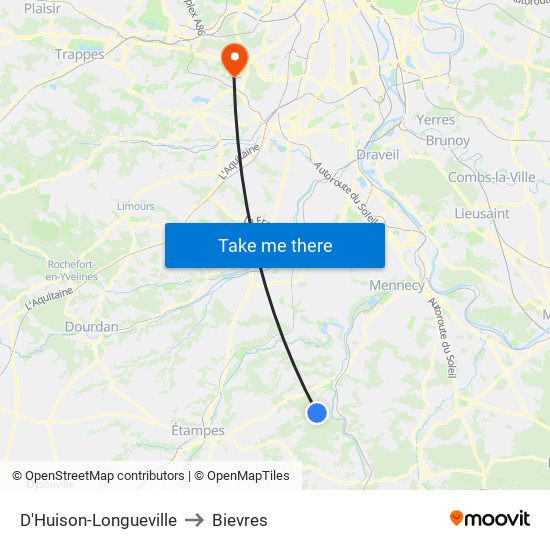 D'Huison-Longueville to Bievres map