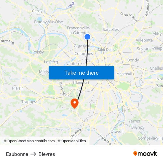 Eaubonne to Bievres map
