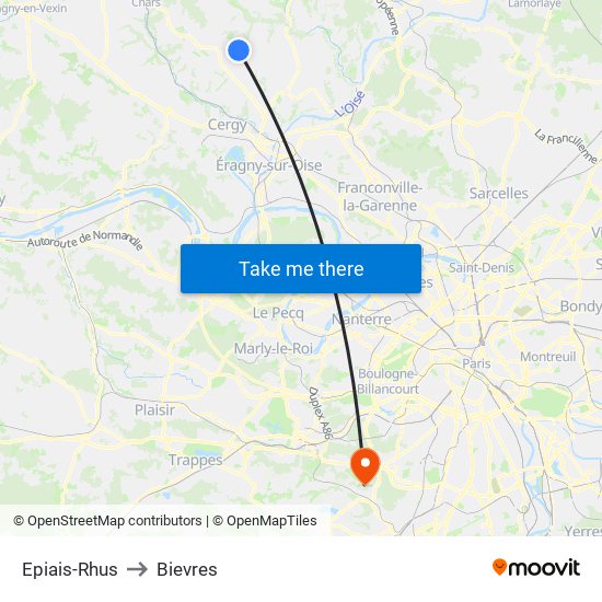 Epiais-Rhus to Bievres map